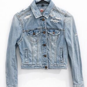 American Eagle Outfitters Light Blue Distressed Jean Jacket